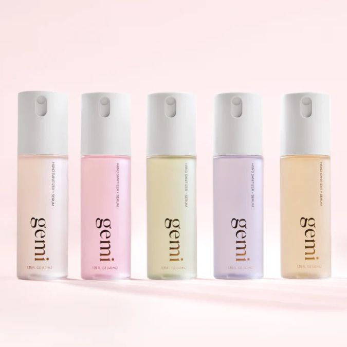 5 bottles of Gemi hand sanitizer and serum
