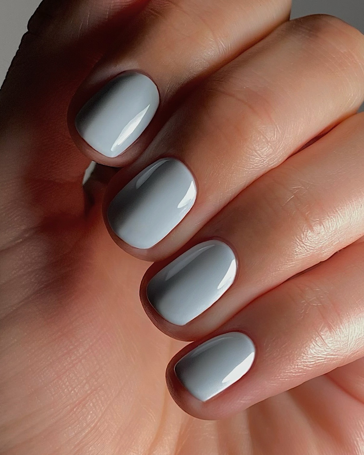 Close-up of powder blue nail polish